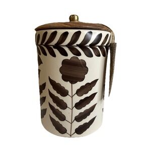 NEW Brown Cream Flower Leaves Canister 7.5" Made In India TikTok Viral